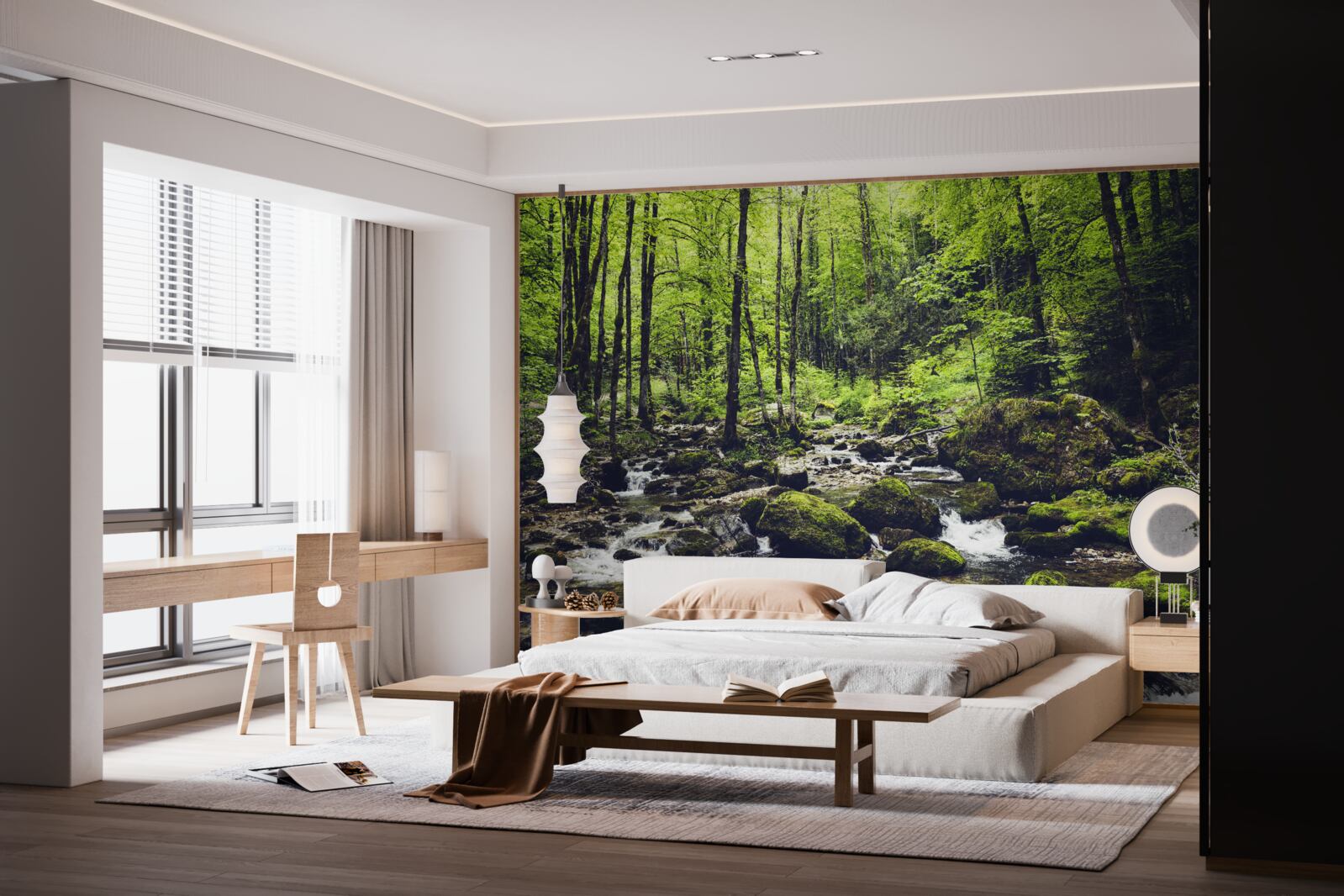 Fototapeta wodospad w górach, otoczony zielonym gajem