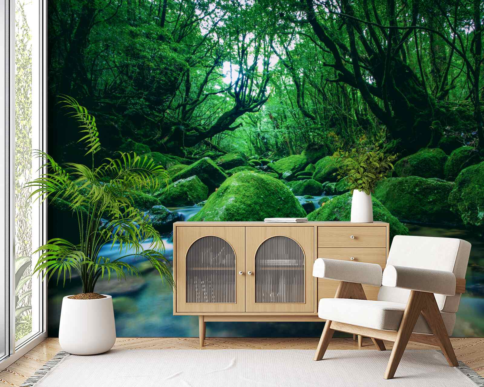 Fototapeta las pogrążony we śnie u podnóża wodospadu