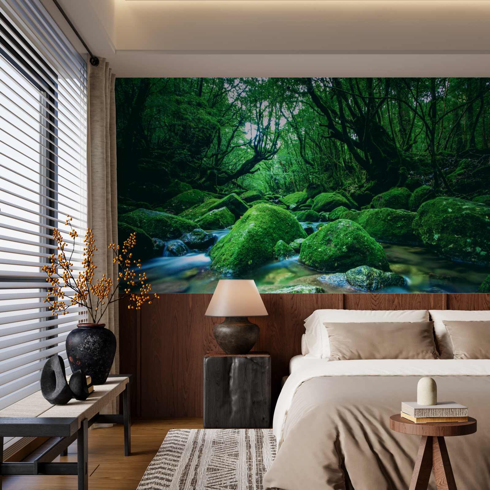 Fototapeta las pogrążony we śnie u podnóża wodospadu