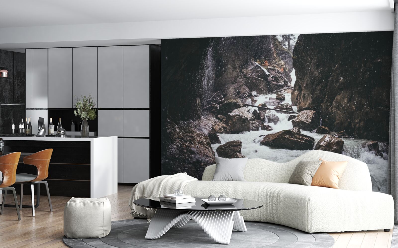 Fototapeta wśród skał znajduje się majestatyczny górski wodospad