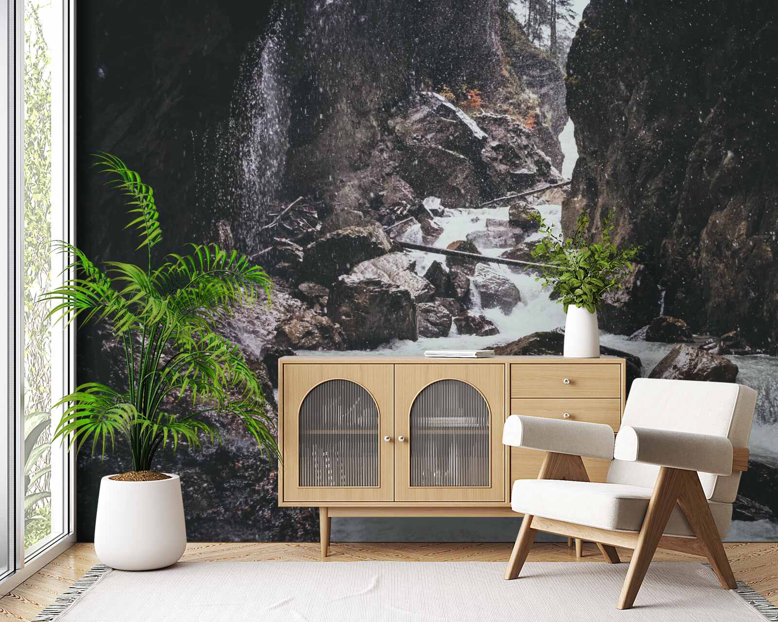 Fototapeta wśród skał znajduje się majestatyczny górski wodospad