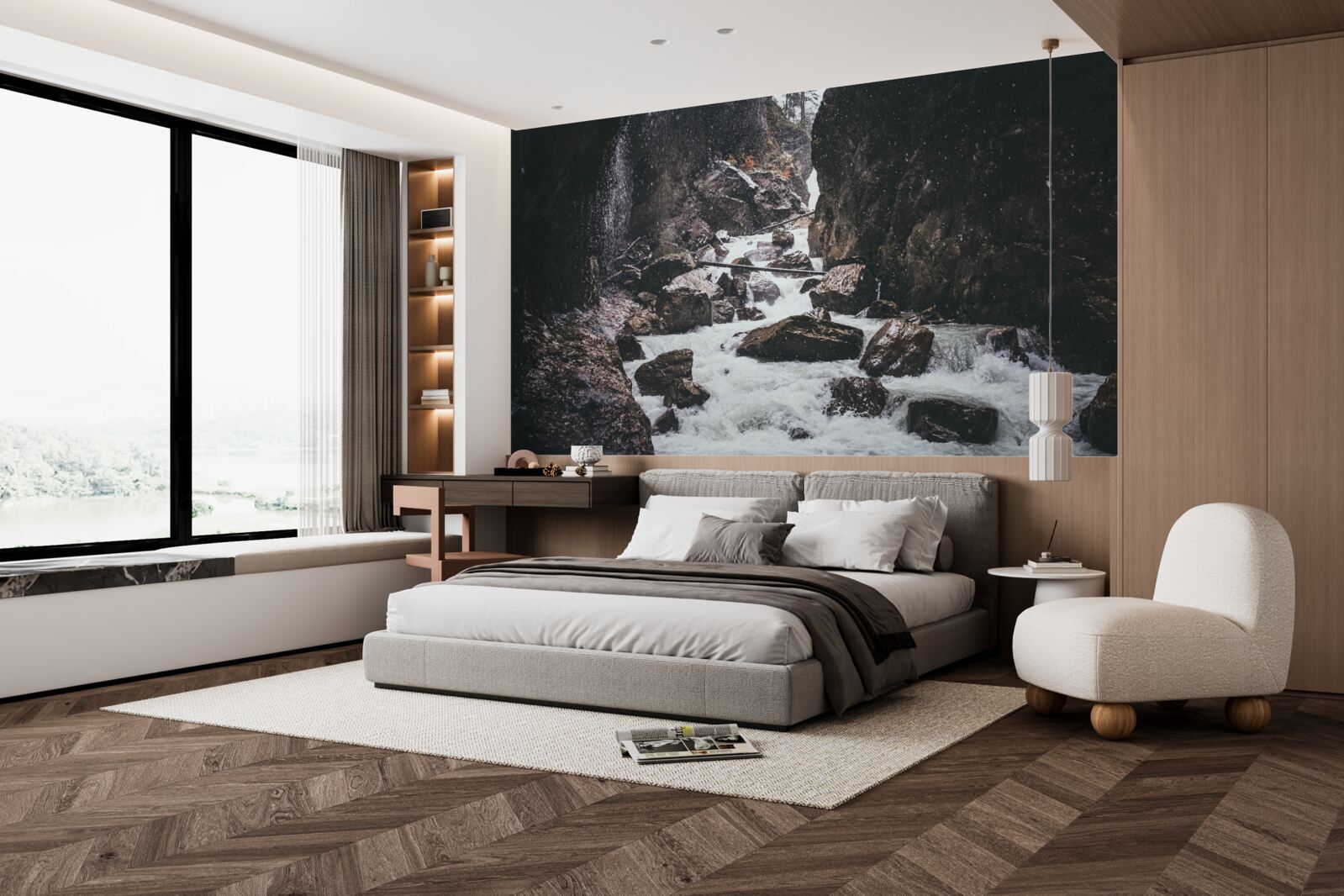 Fototapeta wśród skał znajduje się majestatyczny górski wodospad