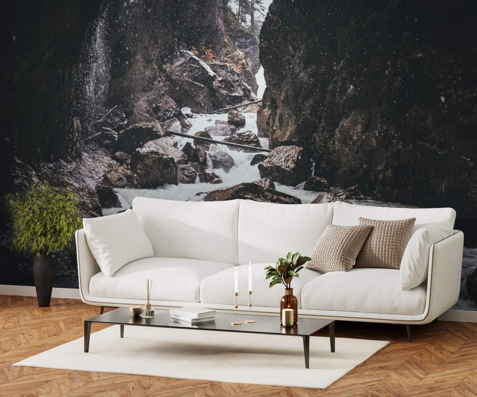 Fototapeta wśród skał znajduje się majestatyczny górski wodospad