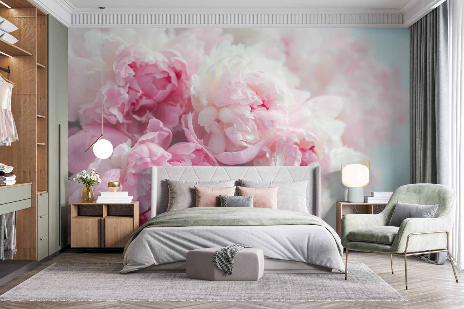 Fototapeta bukiet delikatnych i pełnych wdzięku różowych piwonii