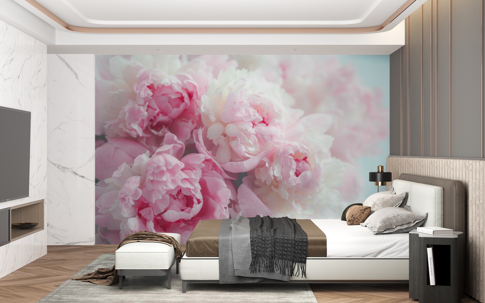 Fototapeta bukiet delikatnych i pełnych wdzięku różowych piwonii