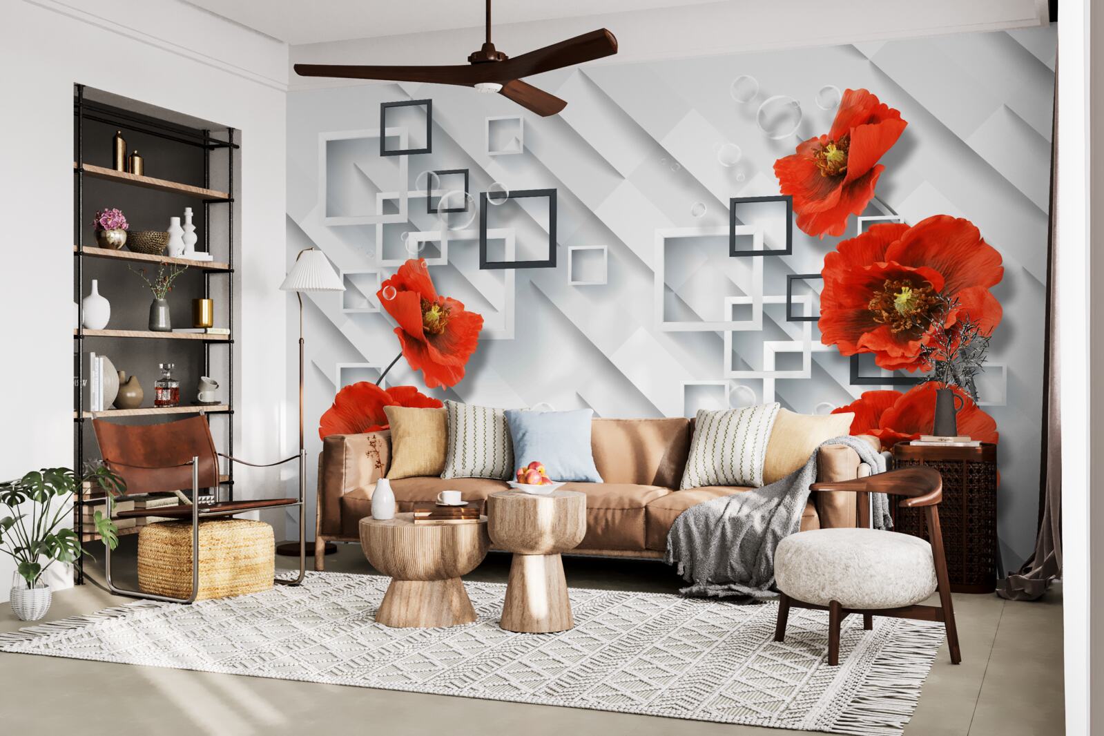 Fototapeta wspaniałe czerwone maki na niezwykłym tle