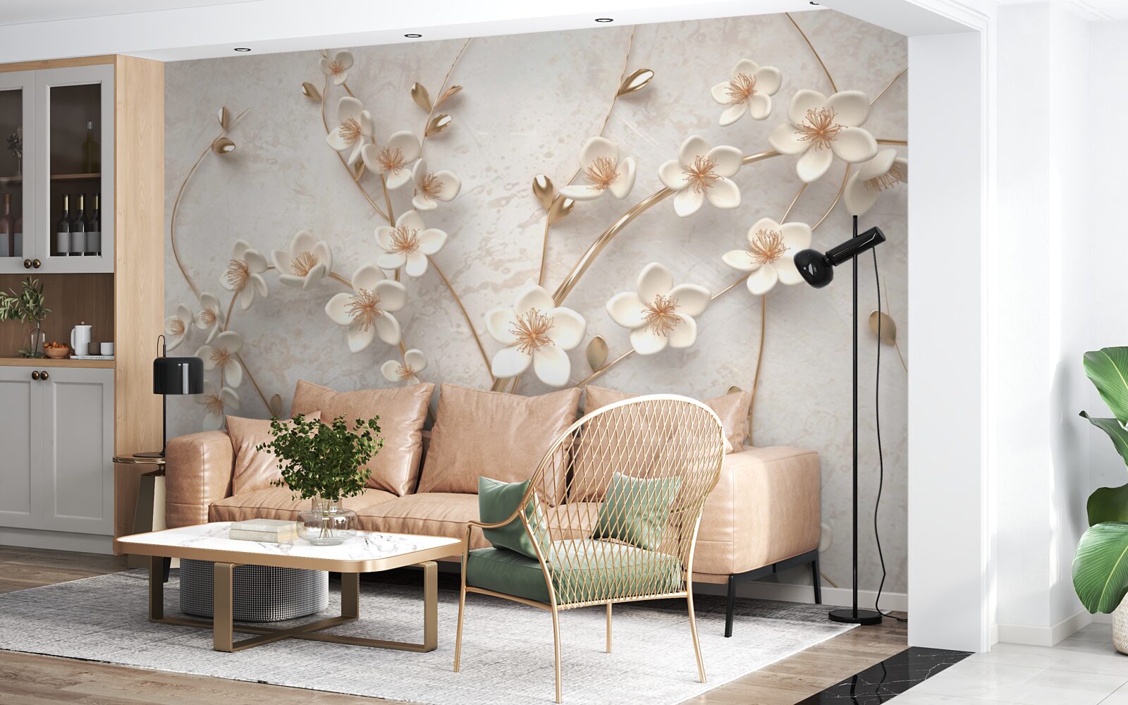 Fototapeta kilka gałęzi z białymi kwiatami magnolii