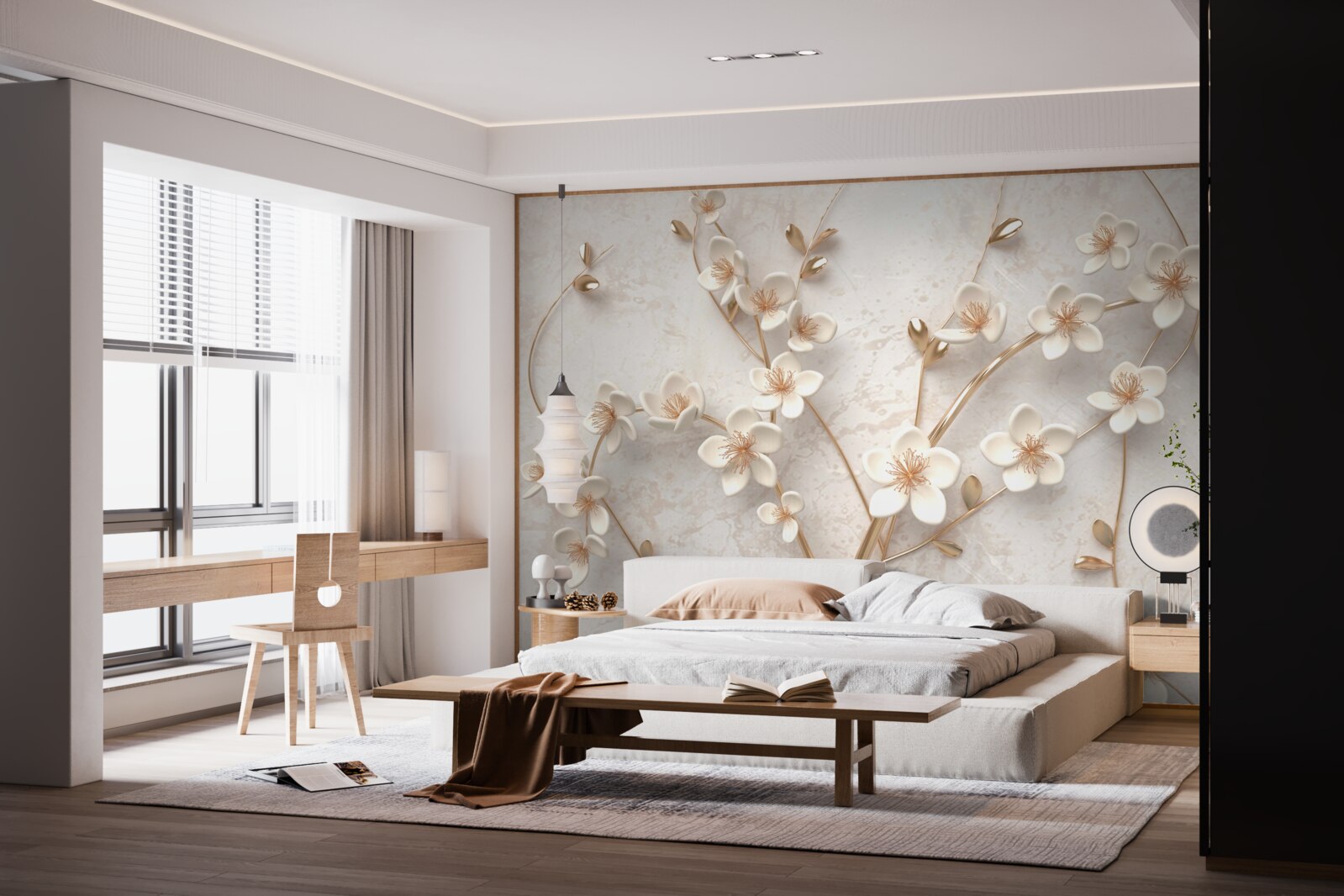 Fototapeta kilka gałęzi z białymi kwiatami magnolii