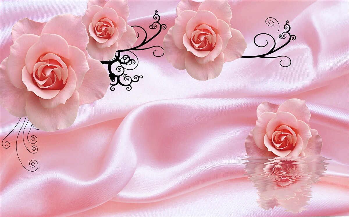 Fototapeta miękkie różowe kwiaty na różowym jedwabnym materiale