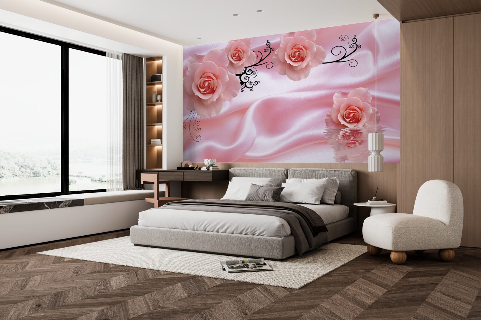 Fototapeta miękkie różowe kwiaty na różowym jedwabnym materiale