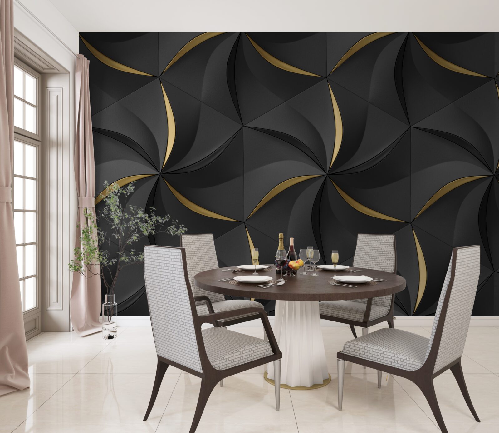 Fototapeta złote spirale na czarnym tle