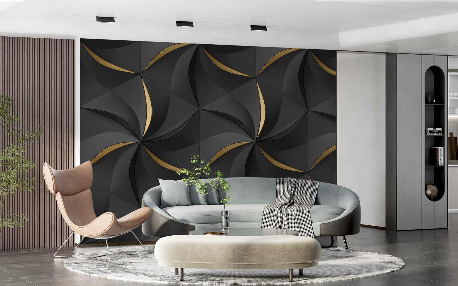 Fototapeta złote spirale na czarnym tle