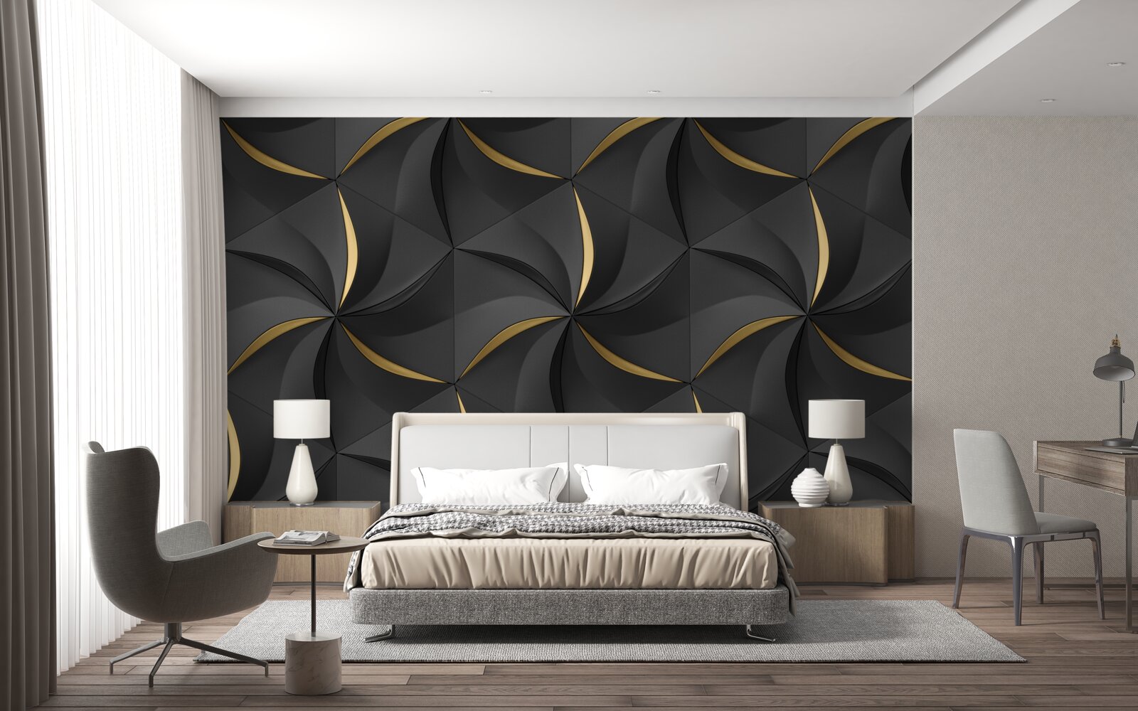 Fototapeta złote spirale na czarnym tle