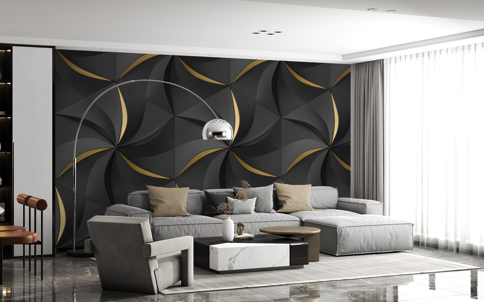 Fototapeta złote spirale na czarnym tle