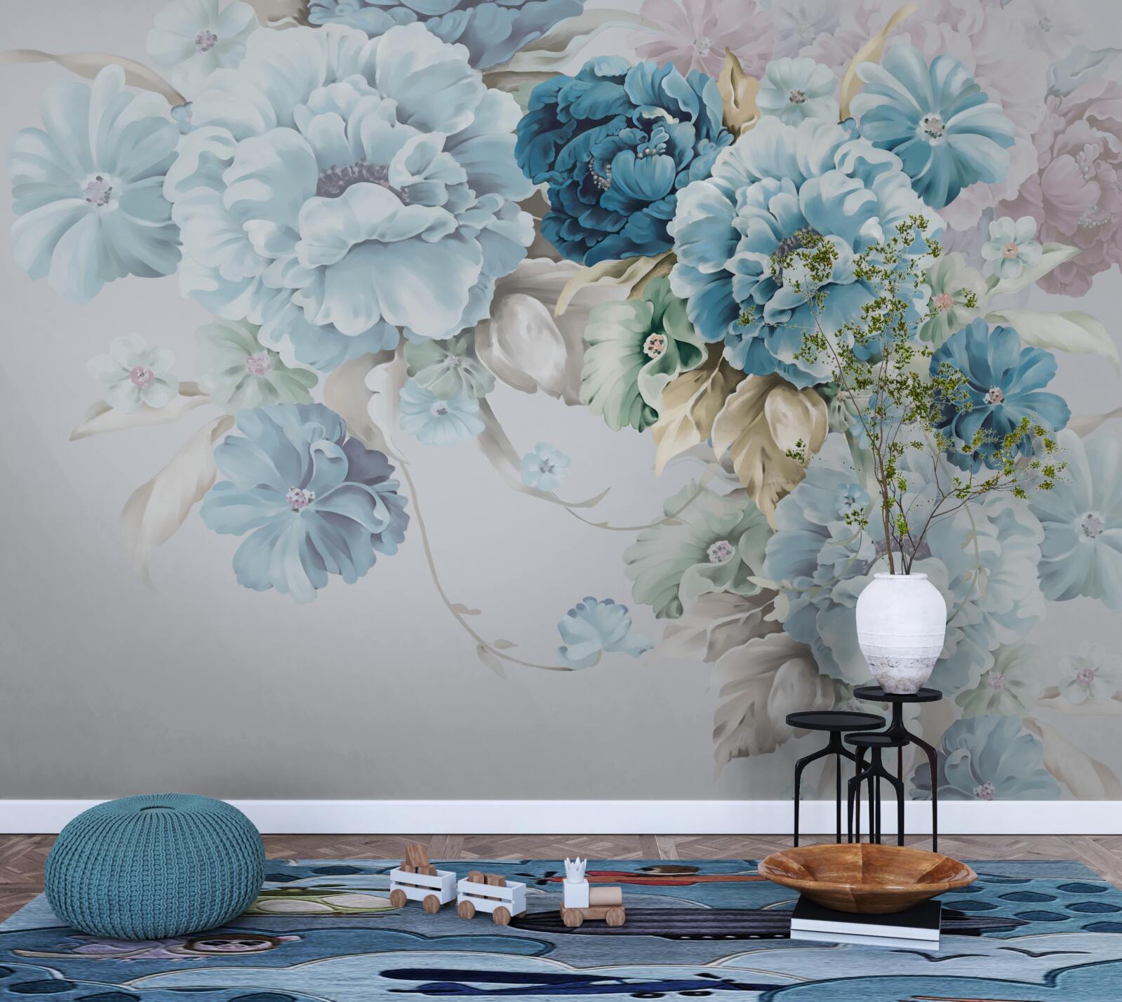 Fototapeta w kompozycji znajdują się kwiaty bzu i błękitu