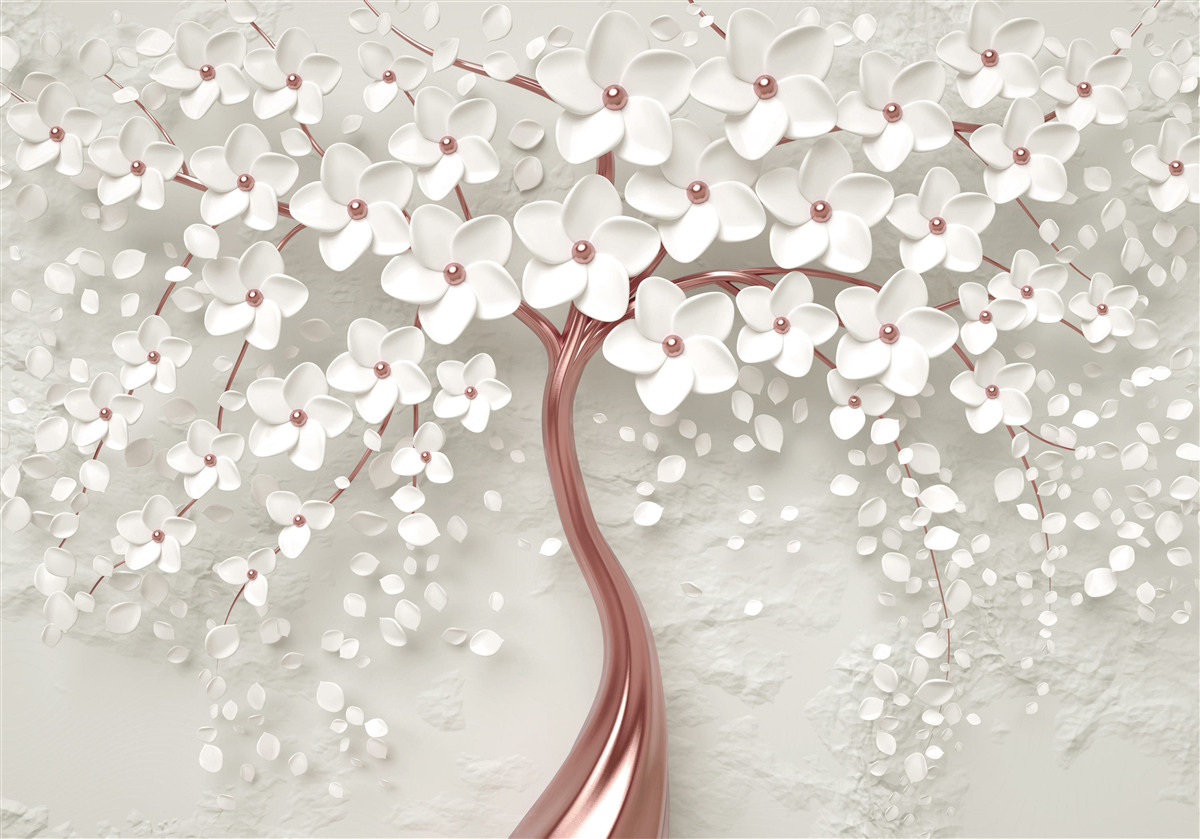 Fototapeta drzewo kwitnące na biało, obficie kwitnące