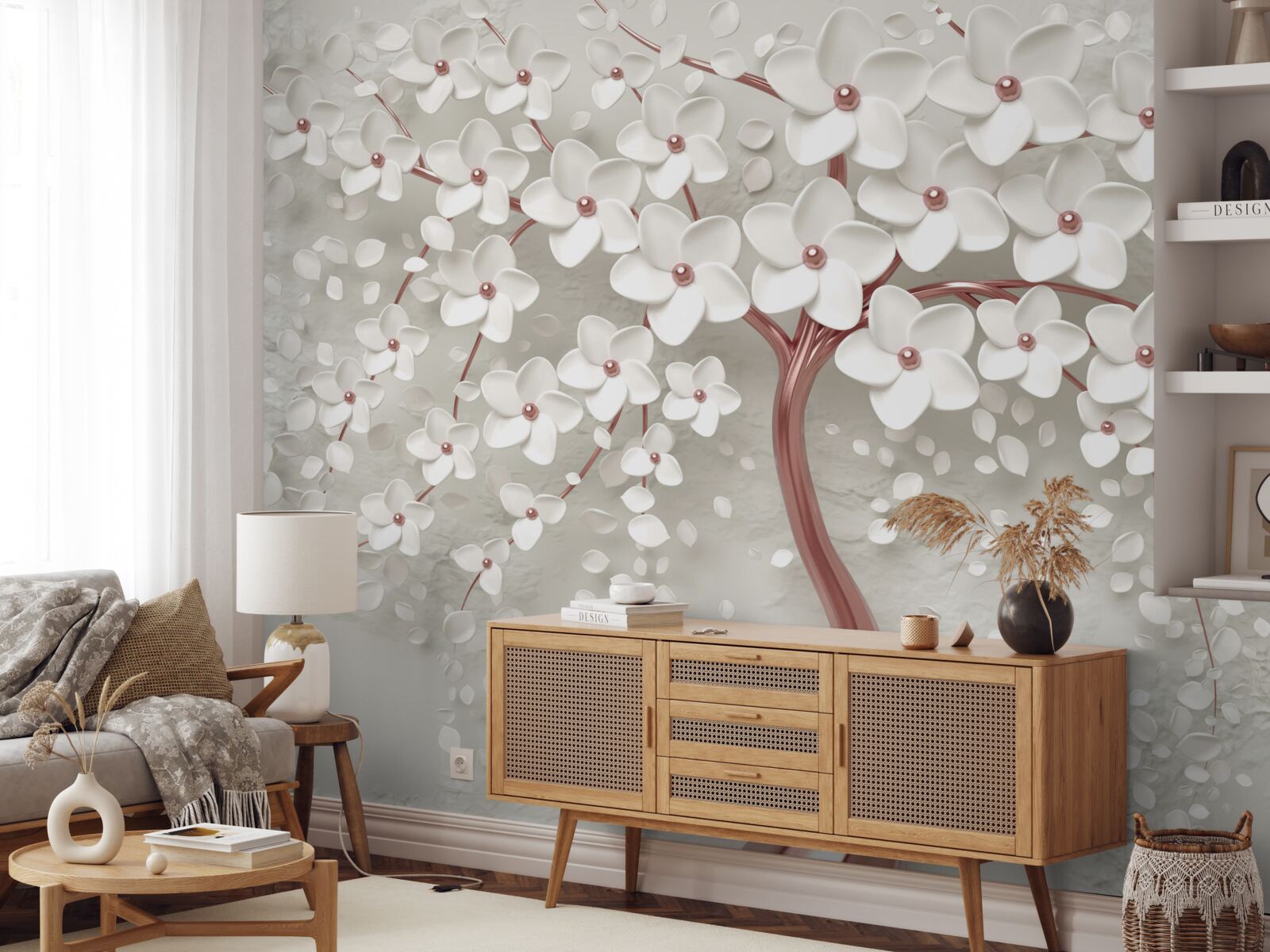 Fototapeta drzewo kwitnące na biało, obficie kwitnące