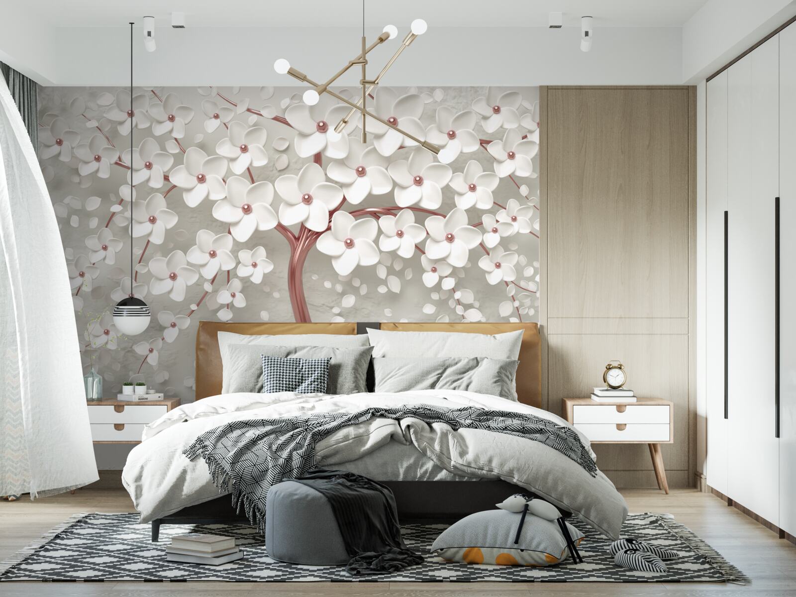 Fototapeta drzewo kwitnące na biało, obficie kwitnące