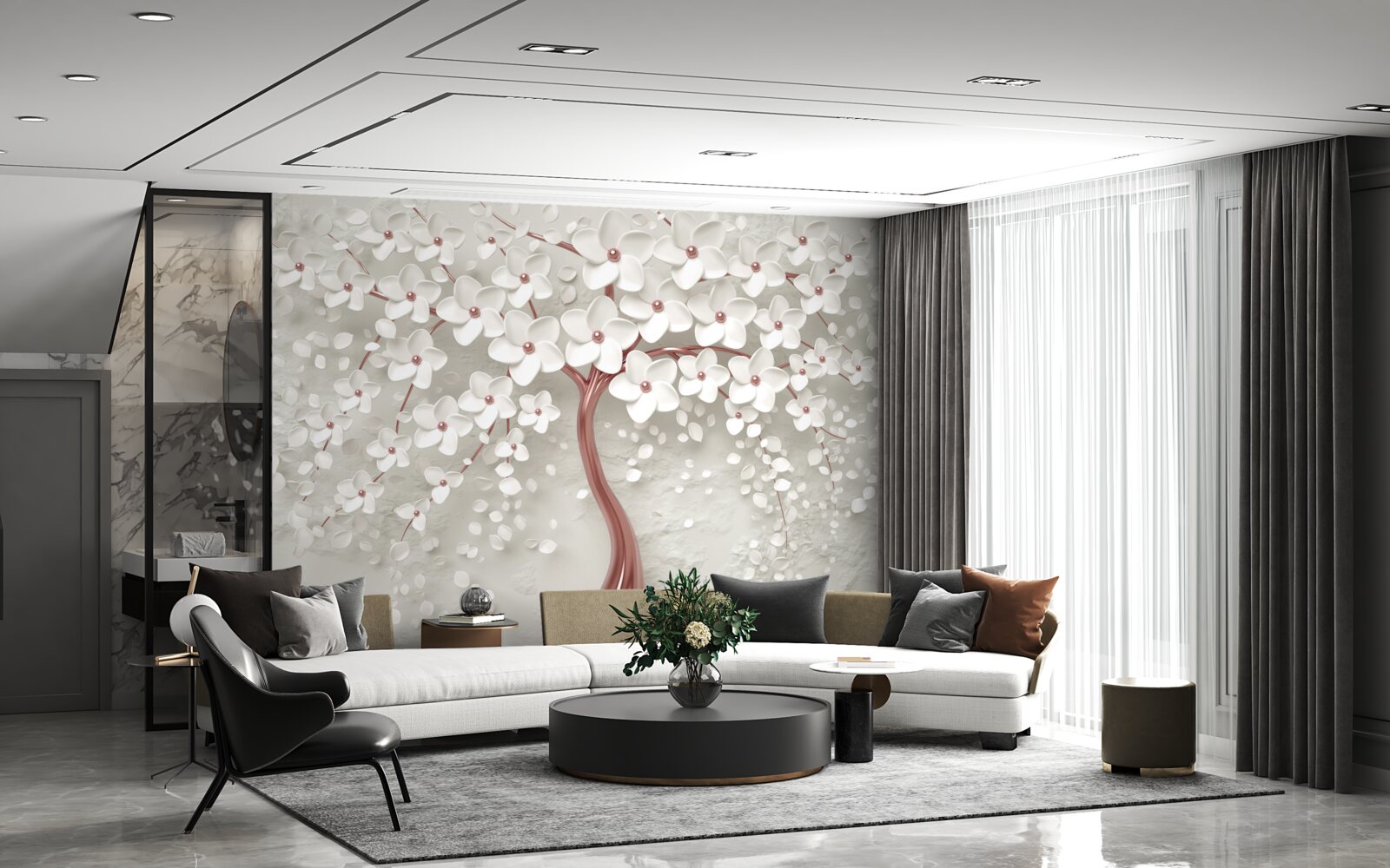 Fototapeta drzewo kwitnące na biało, obficie kwitnące