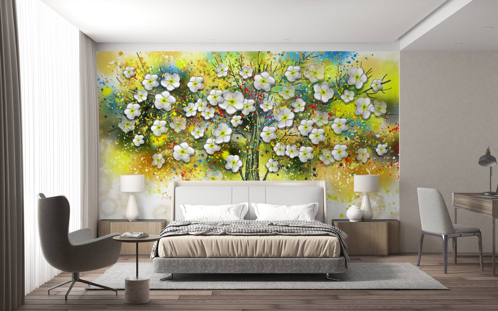 Fototapeta kwitnące, soczyście zielone drzewo