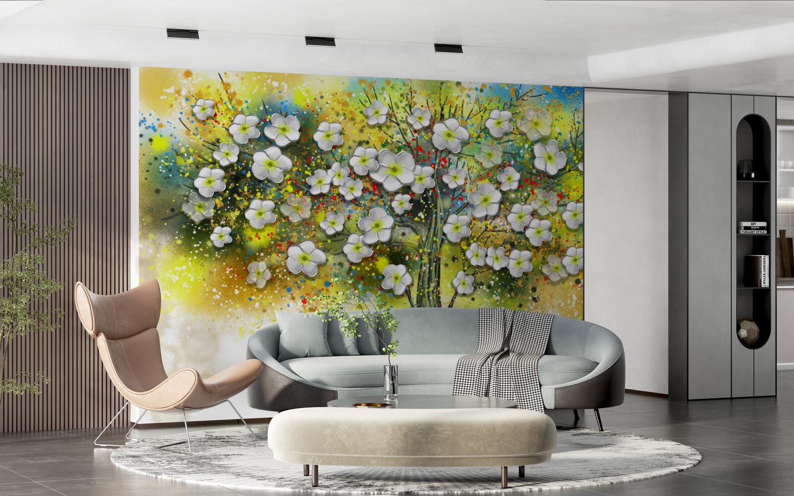 Fototapeta kwitnące, soczyście zielone drzewo