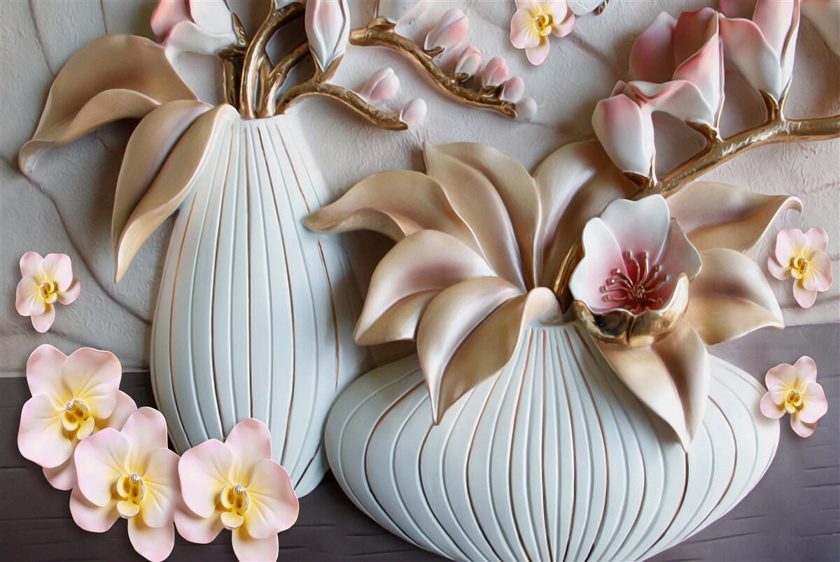 Fototapeta różne wazony z białą orchideą