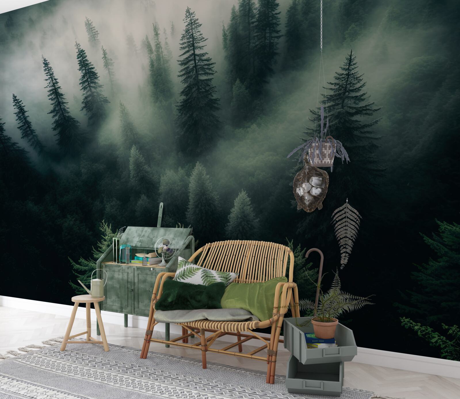 Fototapeta mgła w ponurym sosnowym kącie