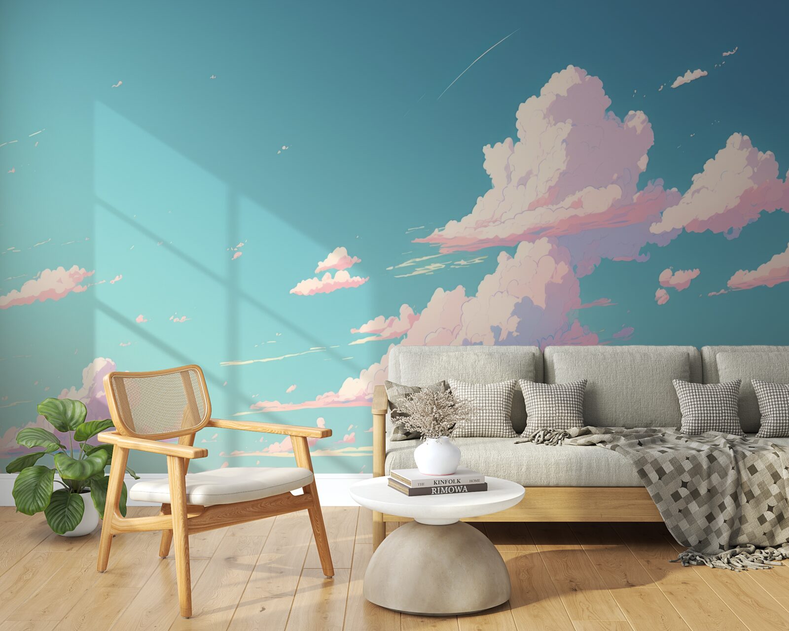 Fototapeta błękitne niebo ozdobione jest różowymi chmurami