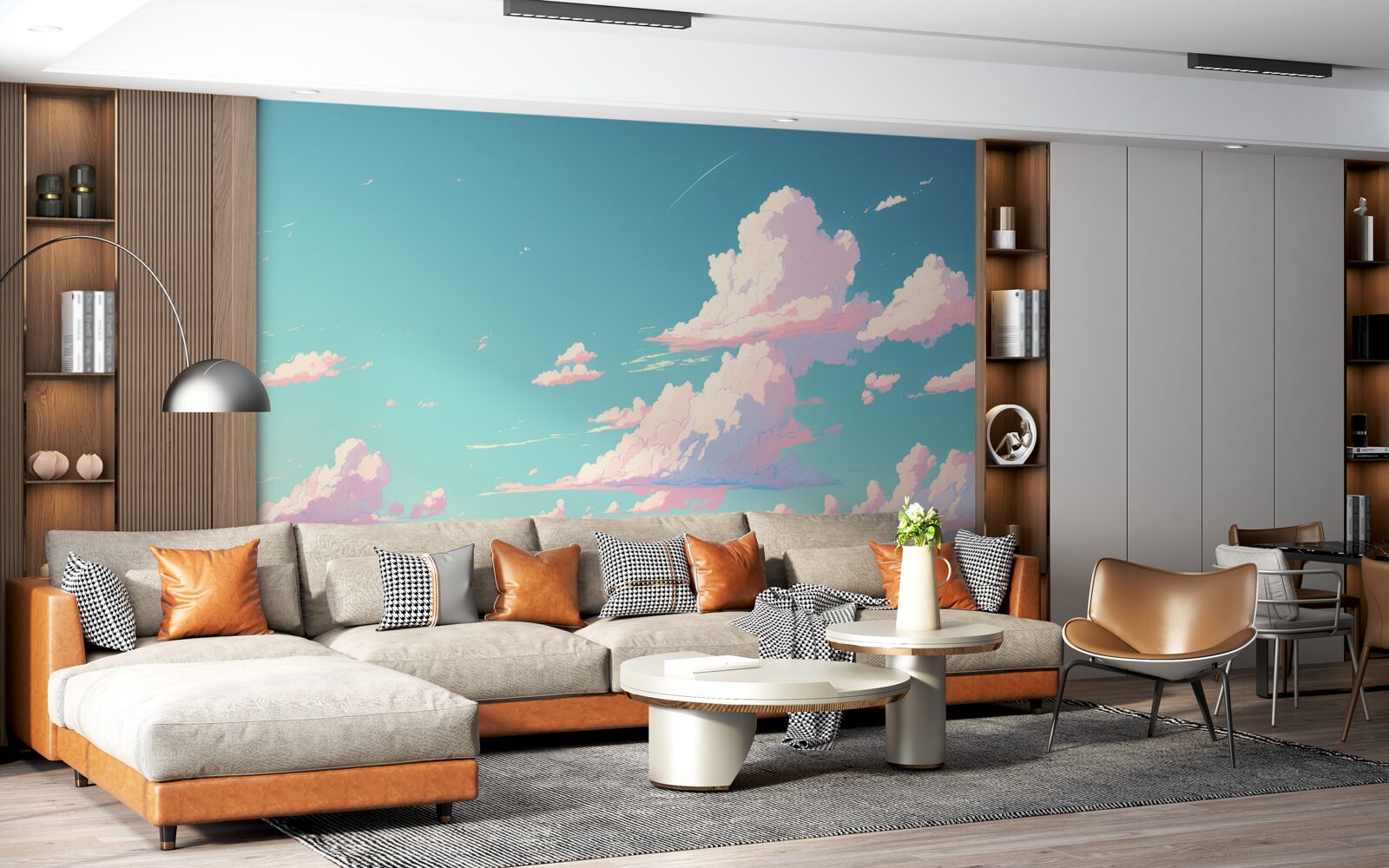 Fototapeta błękitne niebo ozdobione jest różowymi chmurami