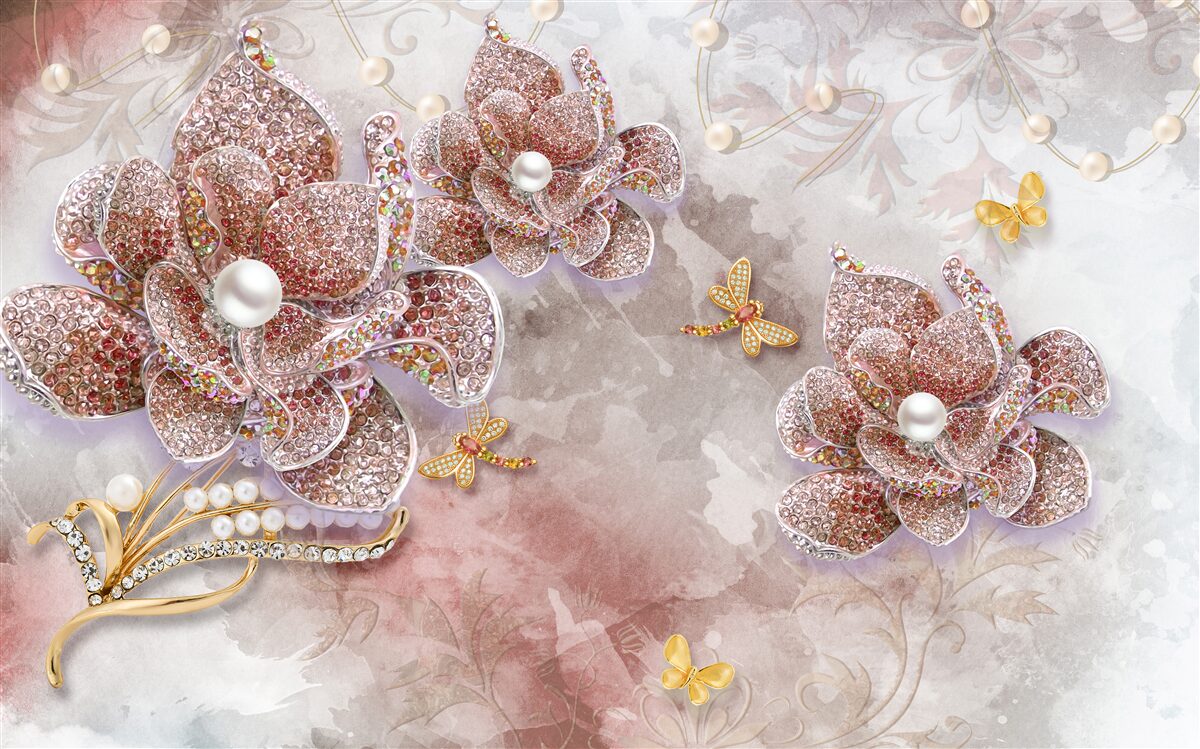 Fototapeta pąki kwiatowe wykonane z czerwonych kamieni i masy perłowej