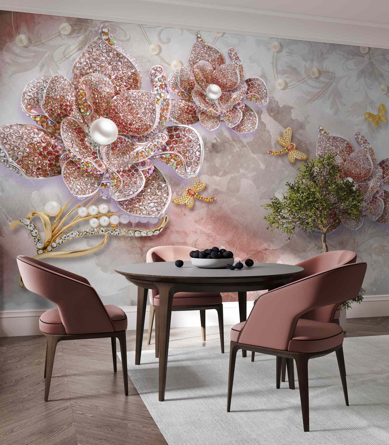 Fototapeta pąki kwiatowe wykonane z czerwonych kamieni i masy perłowej