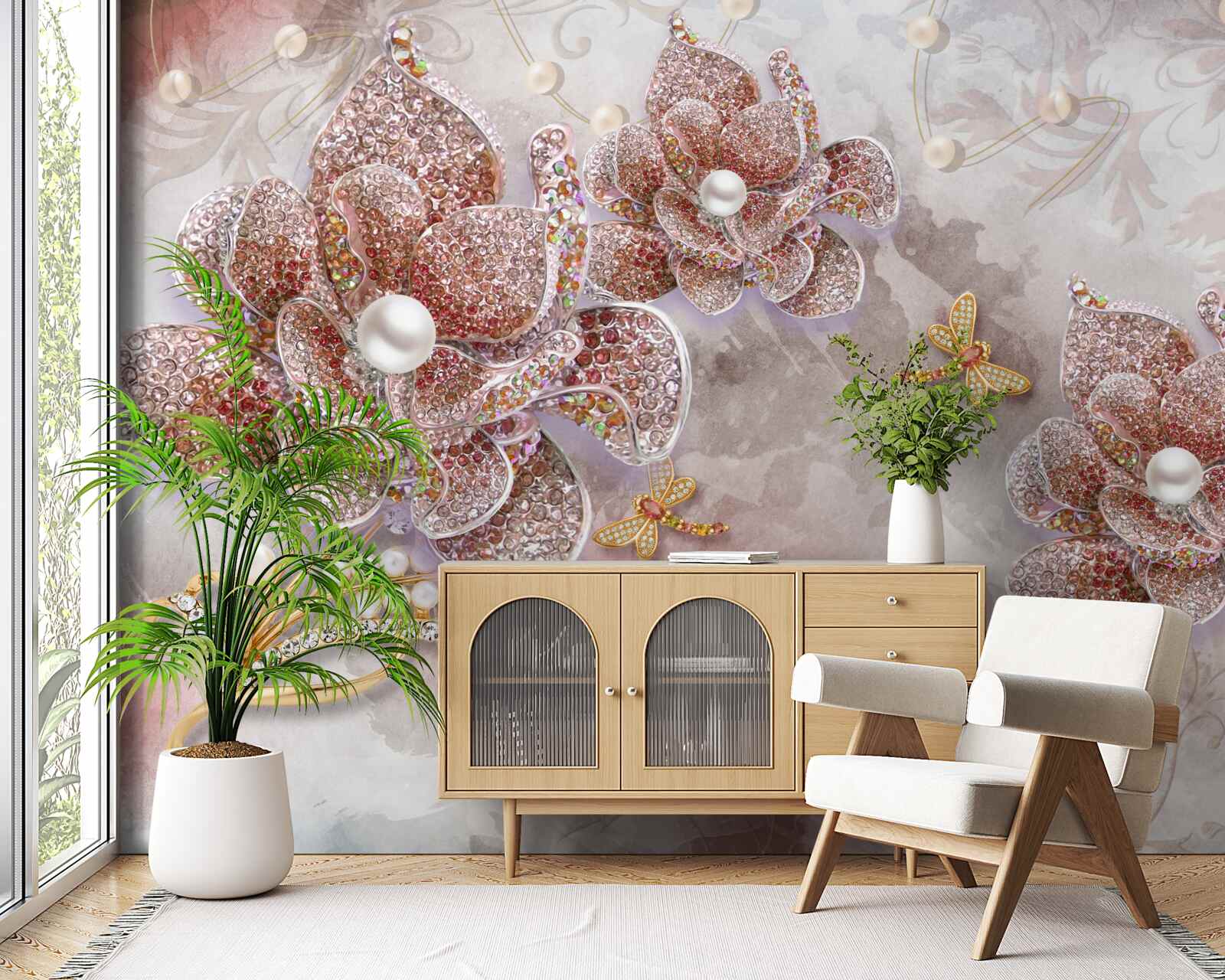 Fototapeta pąki kwiatowe wykonane z czerwonych kamieni i masy perłowej