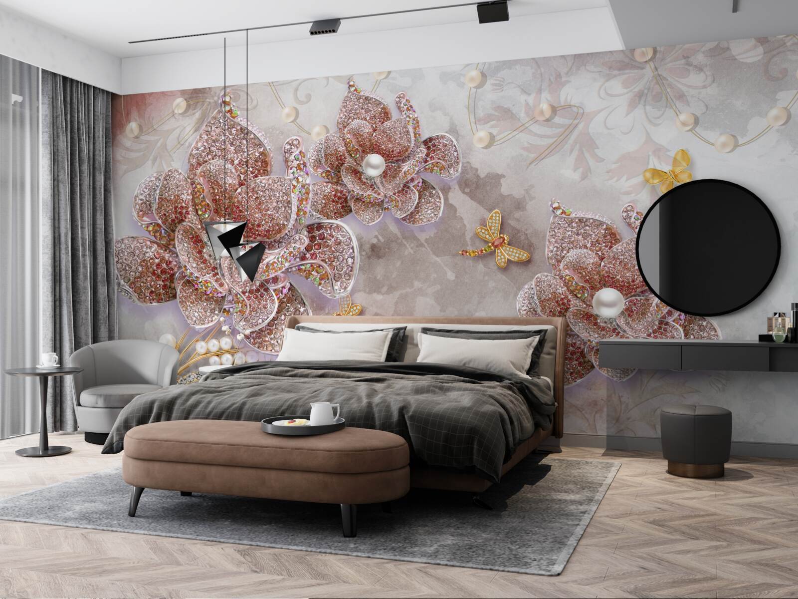 Fototapeta pąki kwiatowe wykonane z czerwonych kamieni i masy perłowej