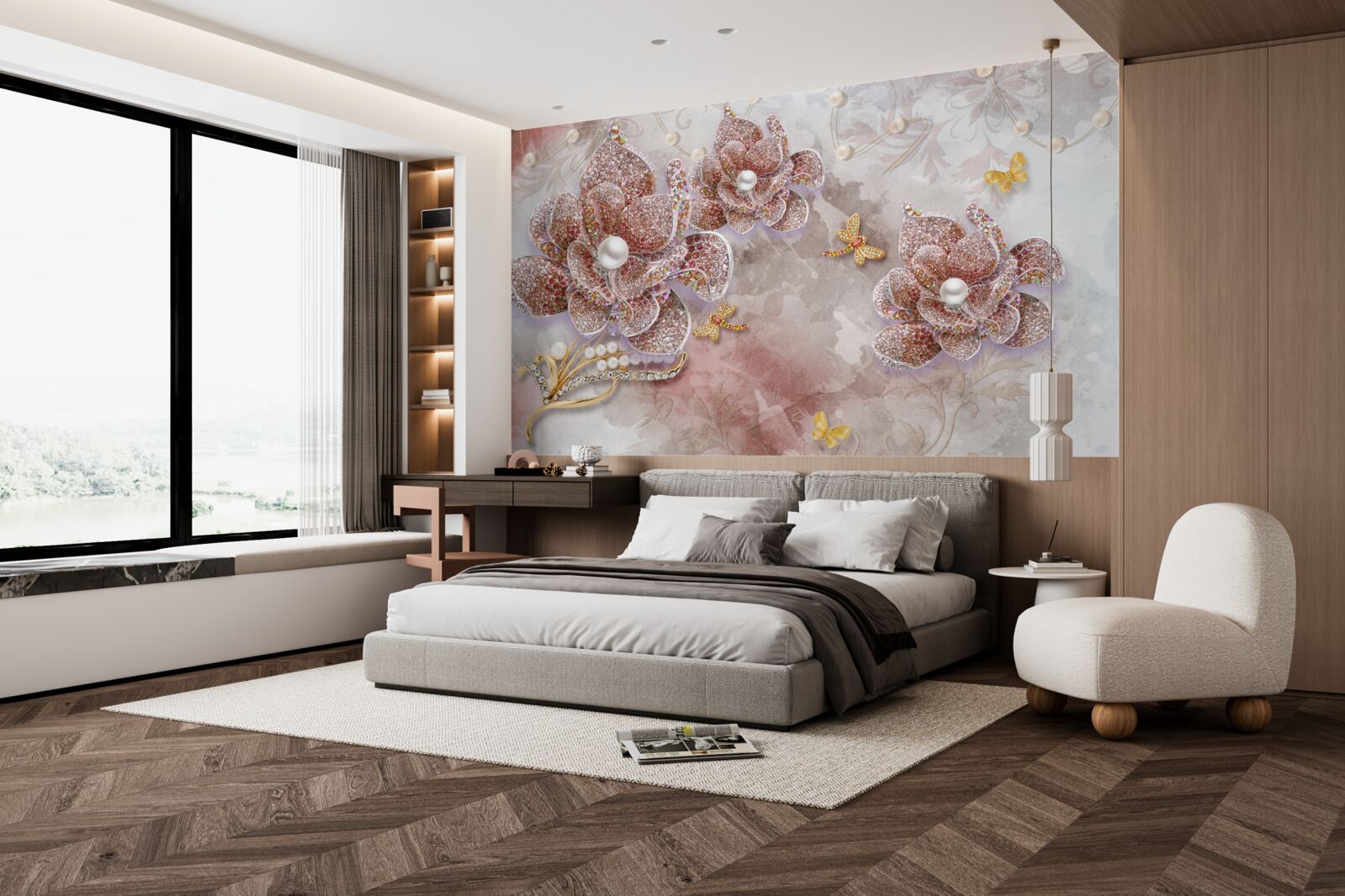 Fototapeta pąki kwiatowe wykonane z czerwonych kamieni i masy perłowej