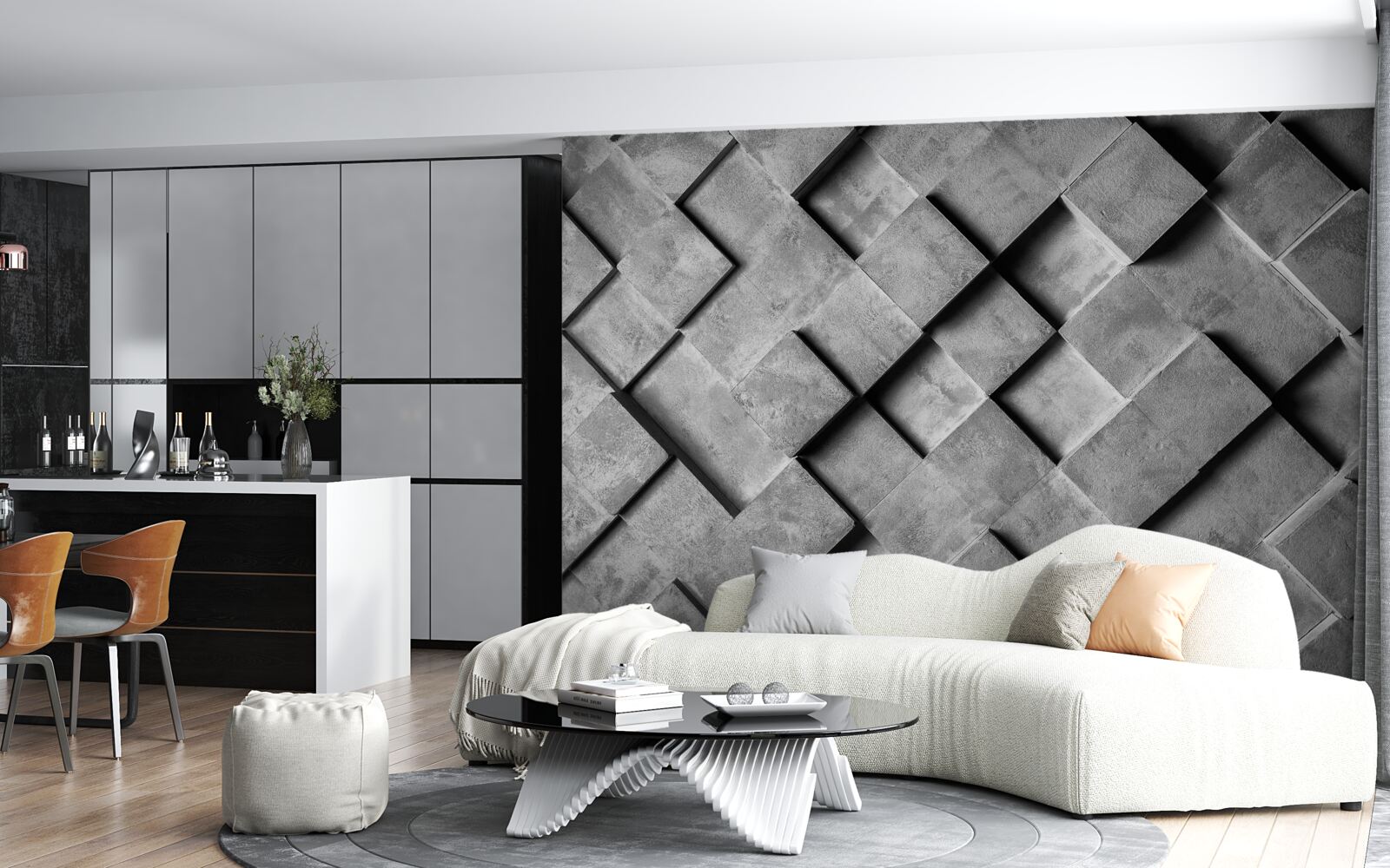 Fototapeta prostokąty 3d w kolorze szarym