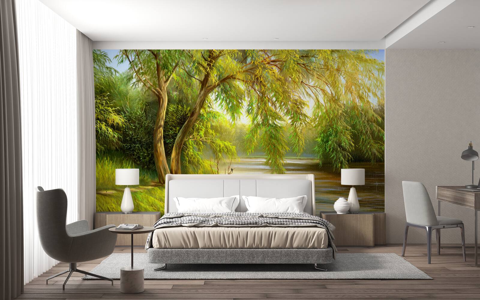 Fototapeta latem wierzba pochyla się smutno nad wodą