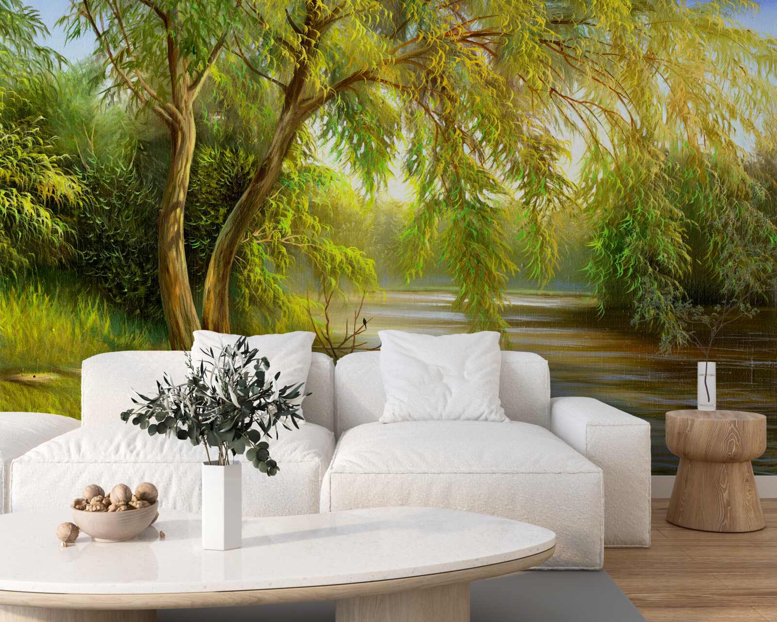 Fototapeta latem wierzba pochyla się smutno nad wodą