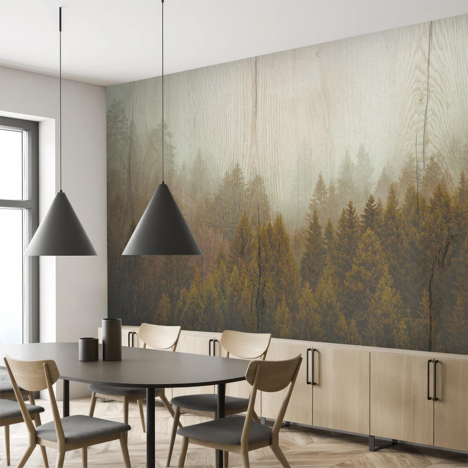 Fototapeta mglisty las jesienią