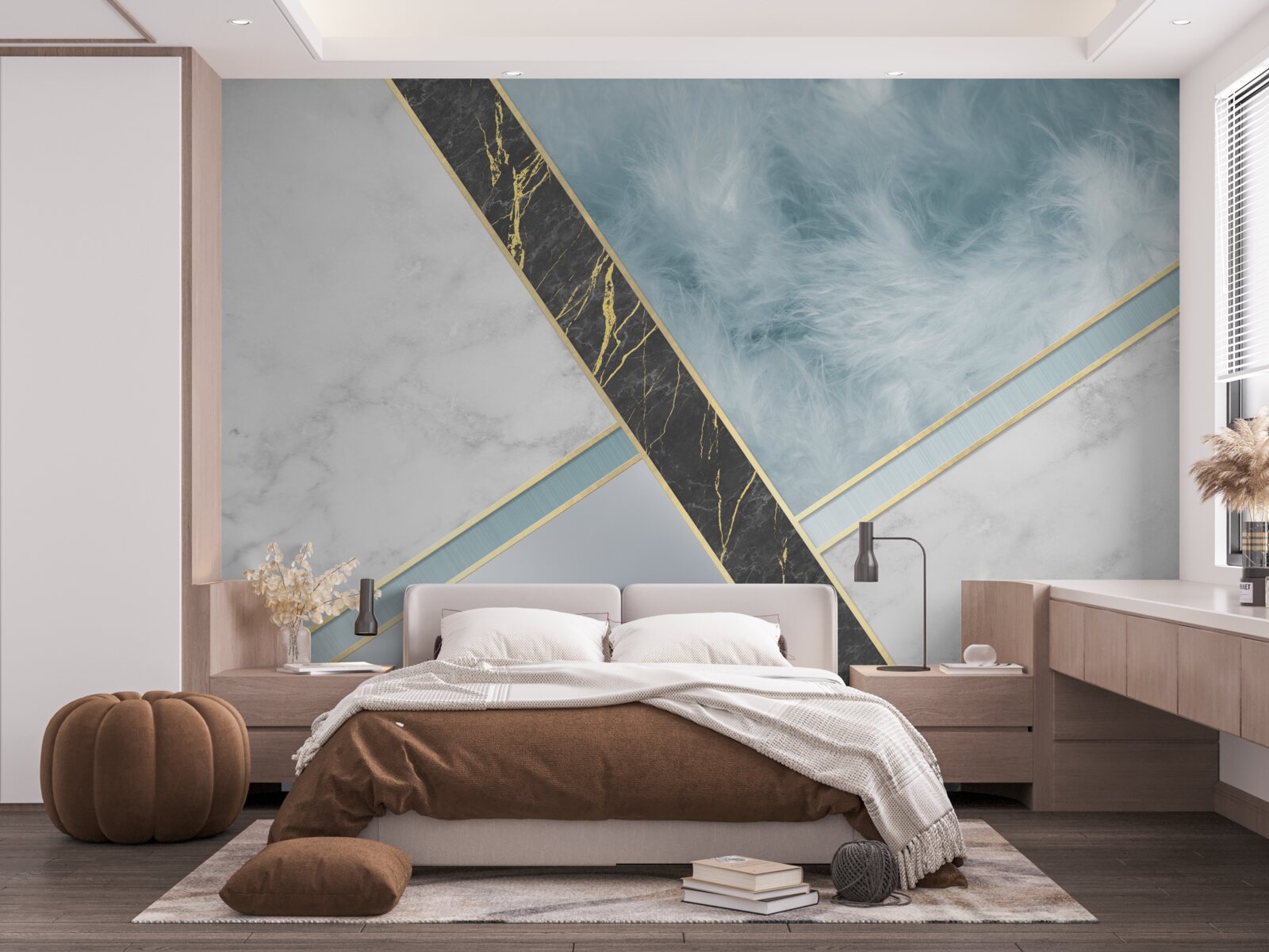 Fototapeta marmur w odcieniach szarości i błękitu z czarnym elementem