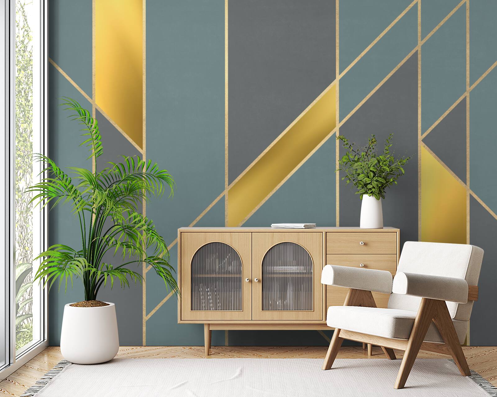 Fototapeta niebieskie figury ze złotymi akcentami