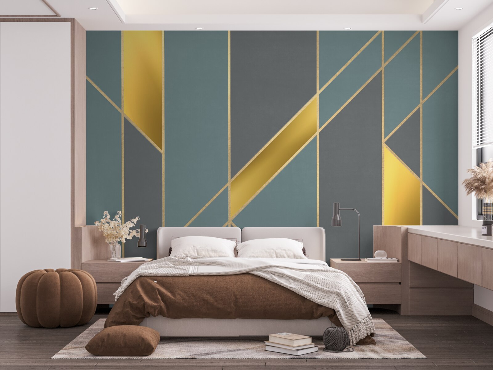 Fototapeta niebieskie figury ze złotymi akcentami