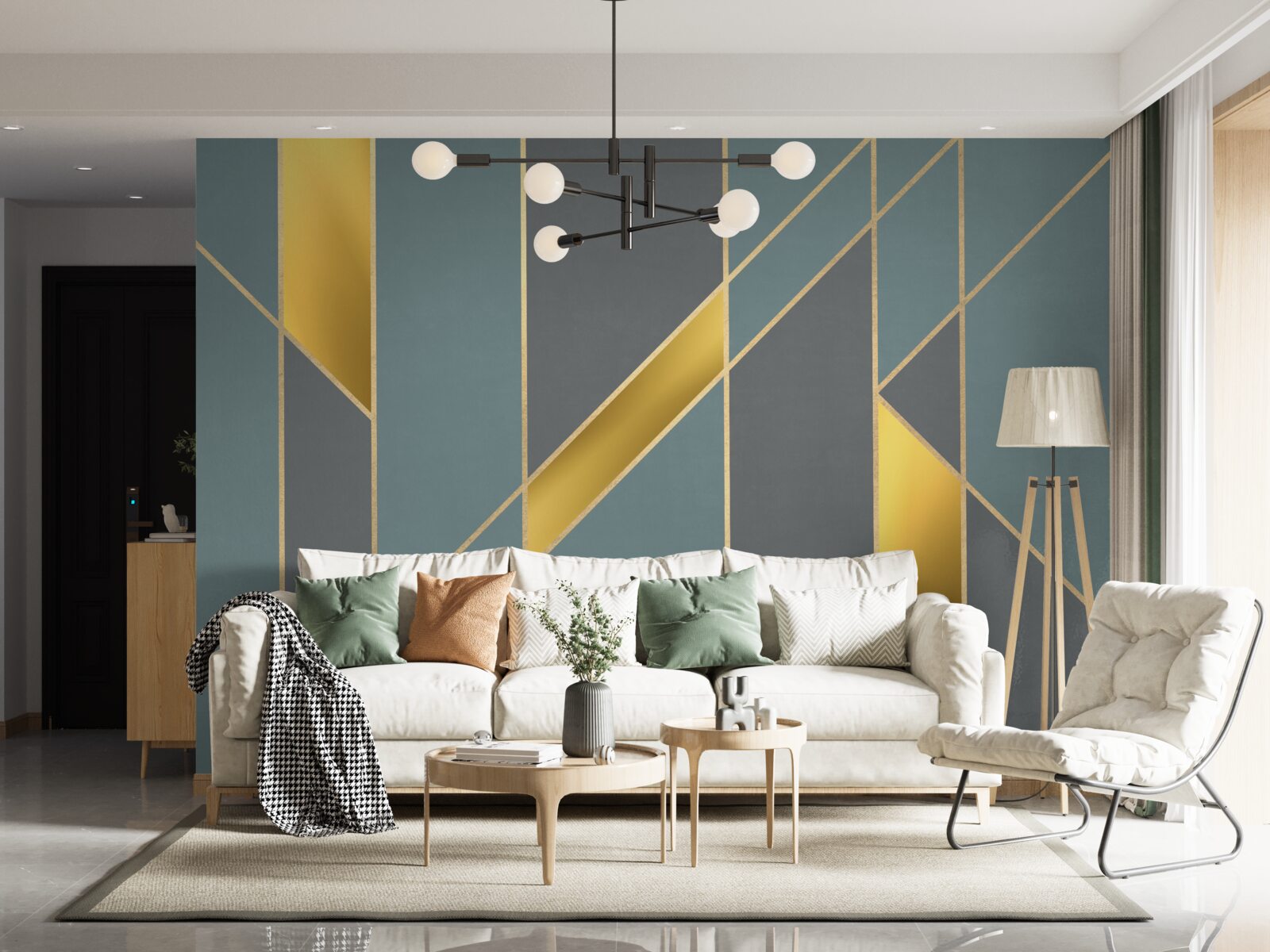 Fototapeta niebieskie figury ze złotymi akcentami