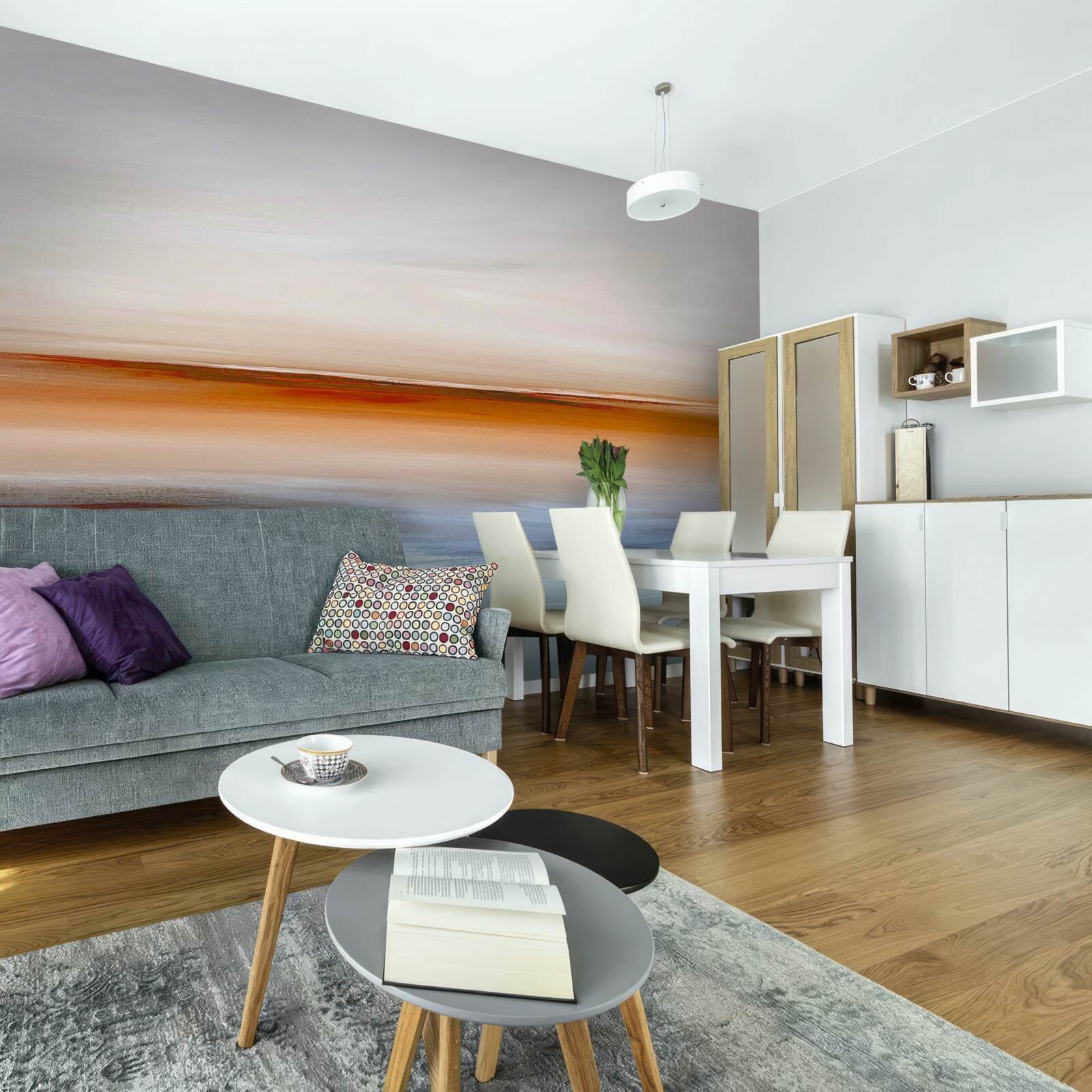 Fototapeta spokój na rzece pod wieczornym zachodem słońca