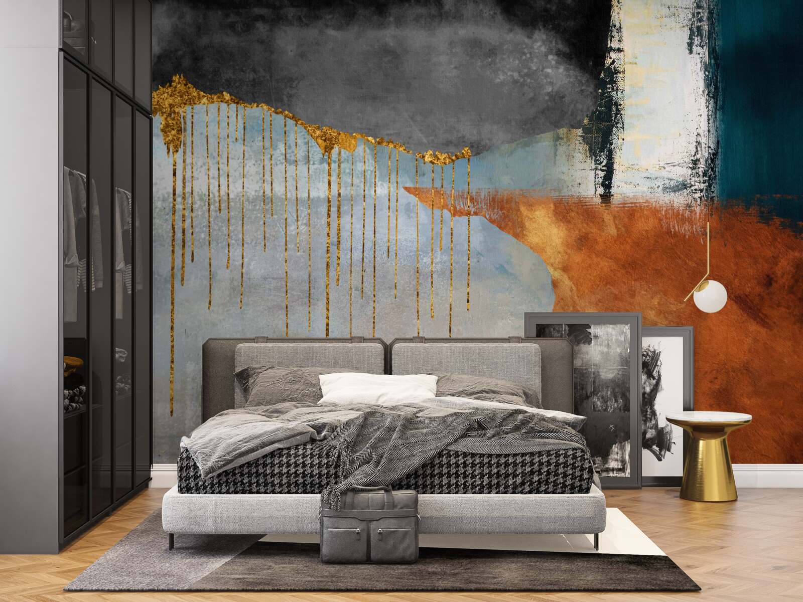 Fototapeta złote strumienie łączące się z paletą różnych odcieni