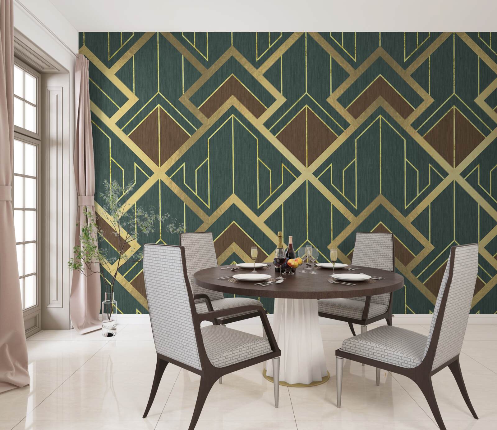 Fototapeta projekt składający się z różnych kształtów i złotych linii