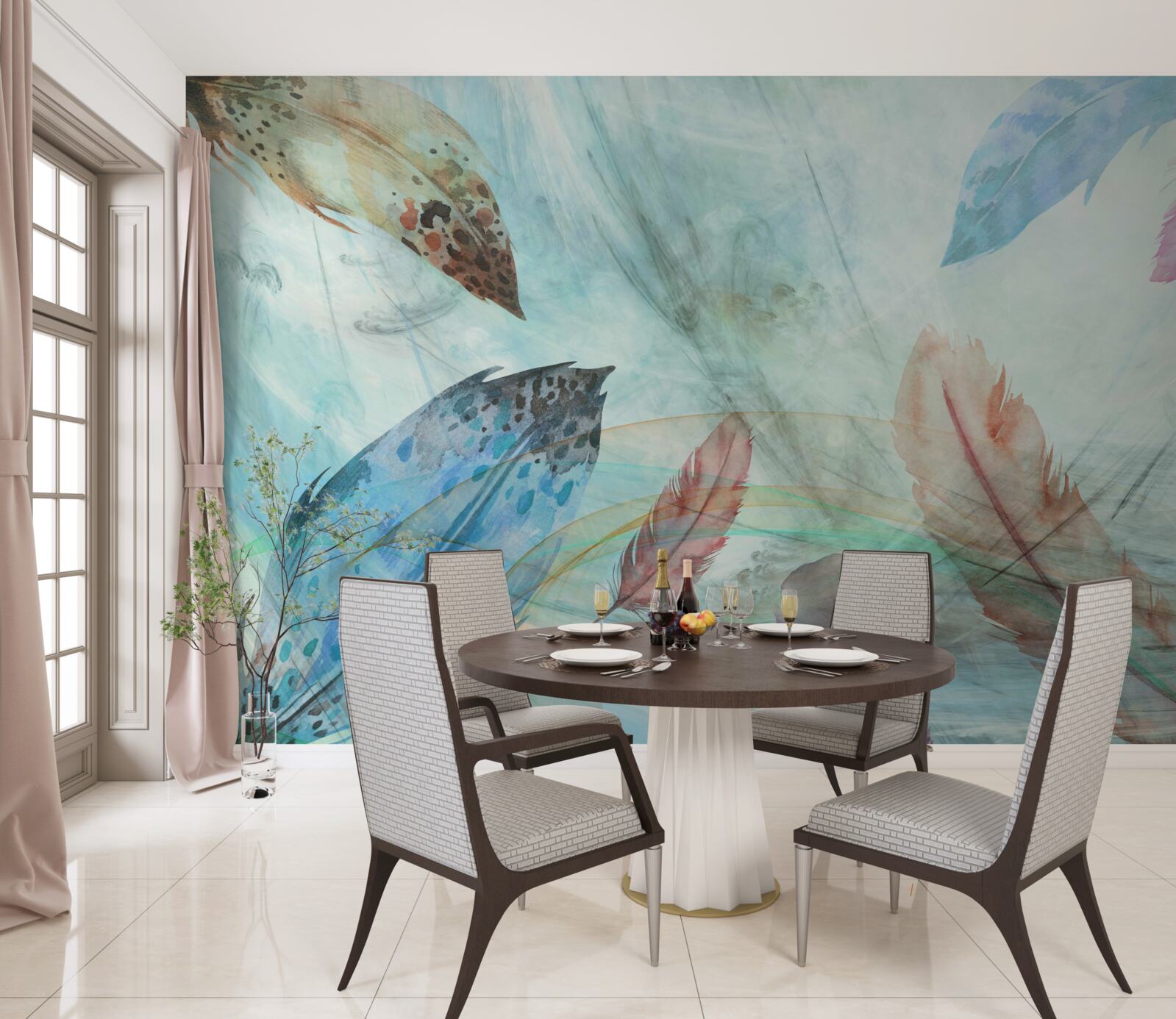 Fototapeta jasne pióra malowane akwarelami