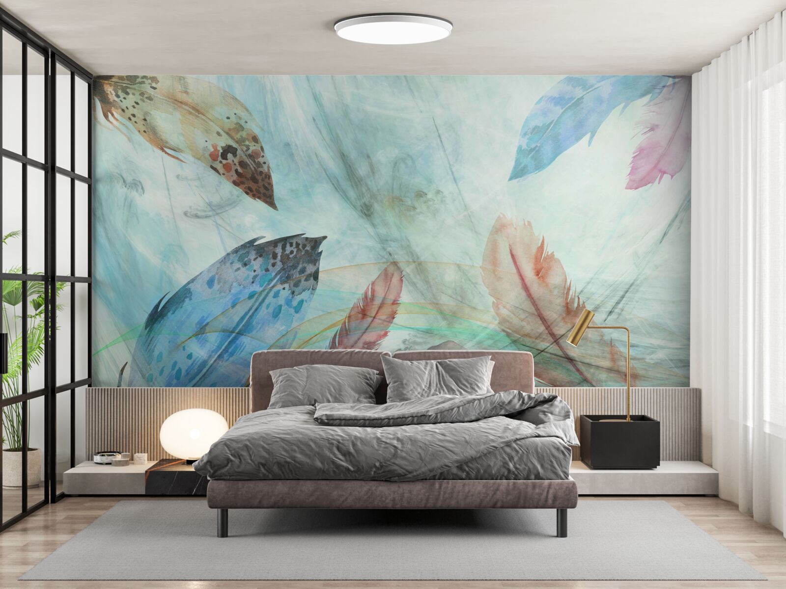 Fototapeta jasne pióra malowane akwarelami