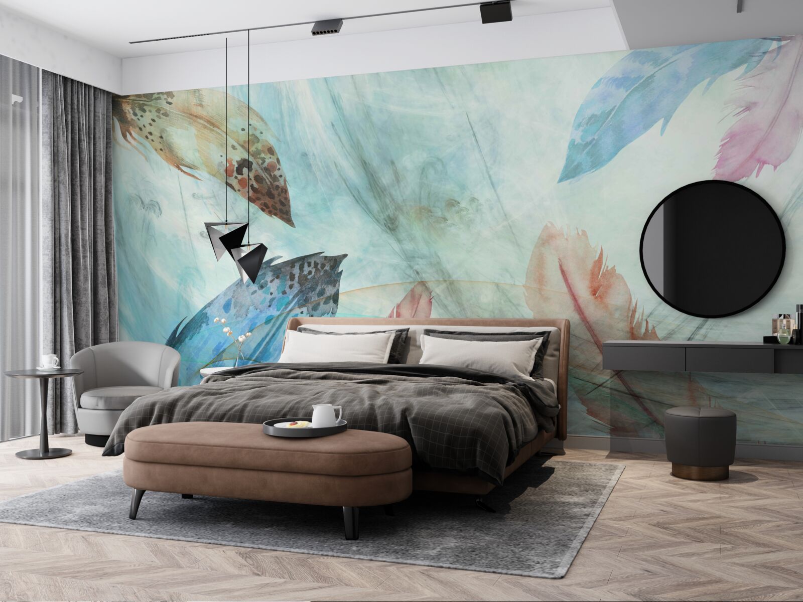 Fototapeta jasne pióra malowane akwarelami