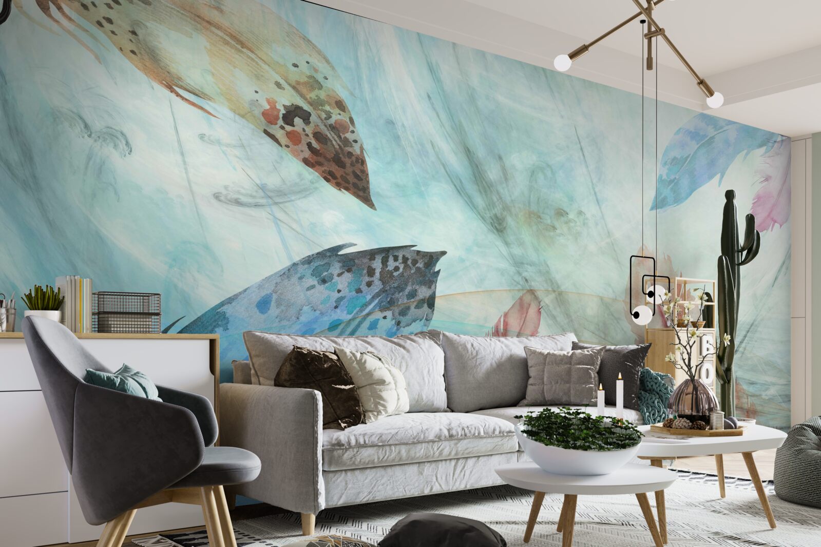 Fototapeta jasne pióra malowane akwarelami