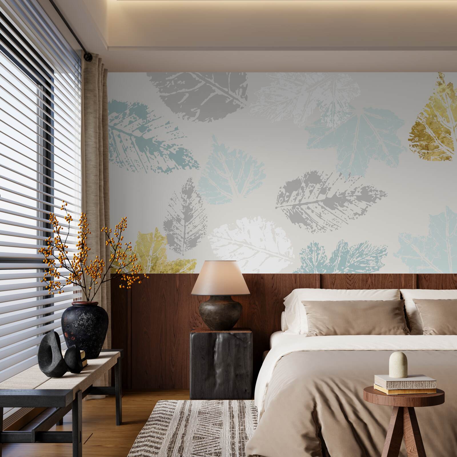 Fototapeta jesienne liście zostawiają swoje ślady na farbie